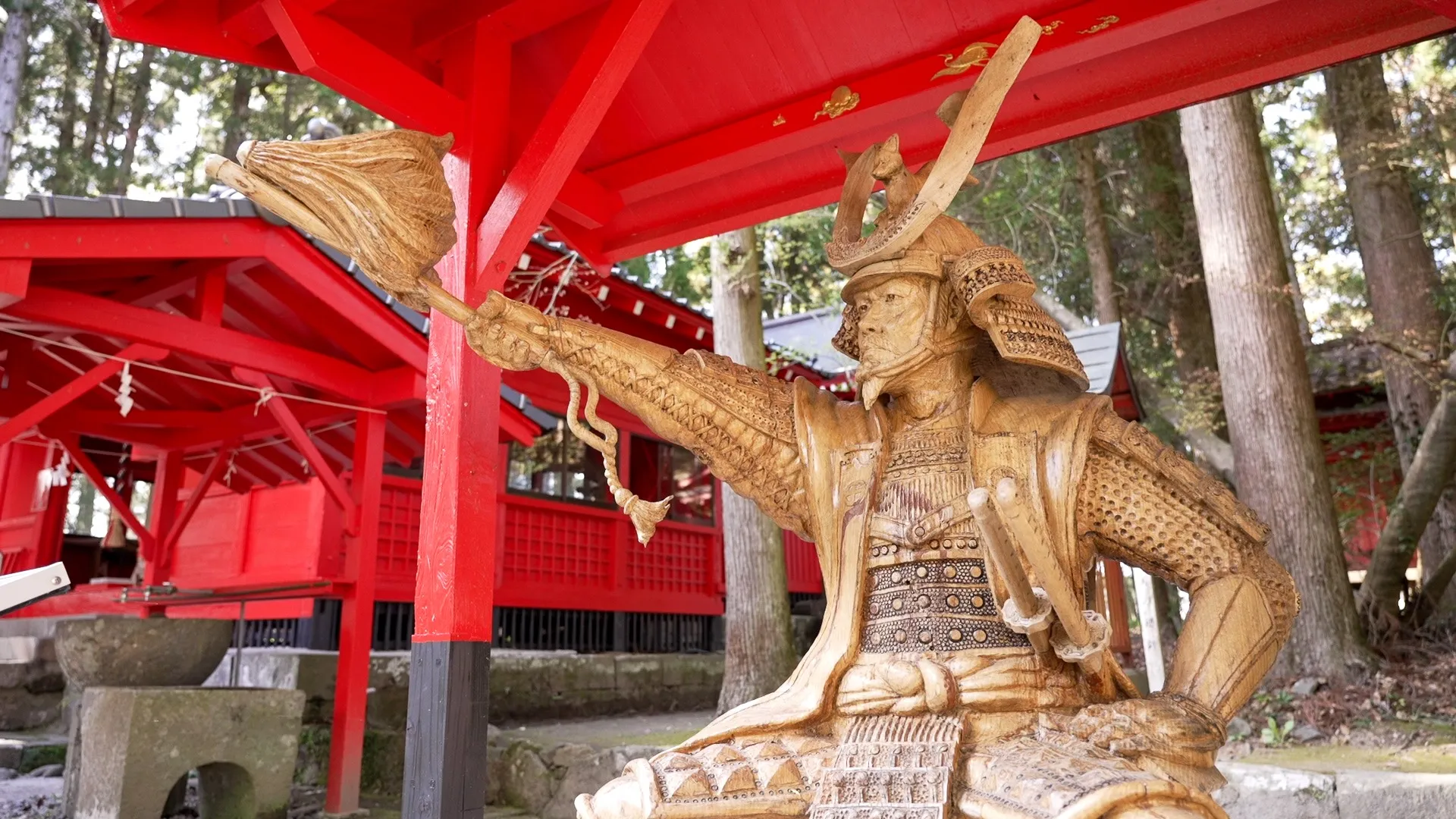 島津義弘公木彫刻像、鹿児島県湧水町勝栗神社に地域を見守る祈願像として鎮座